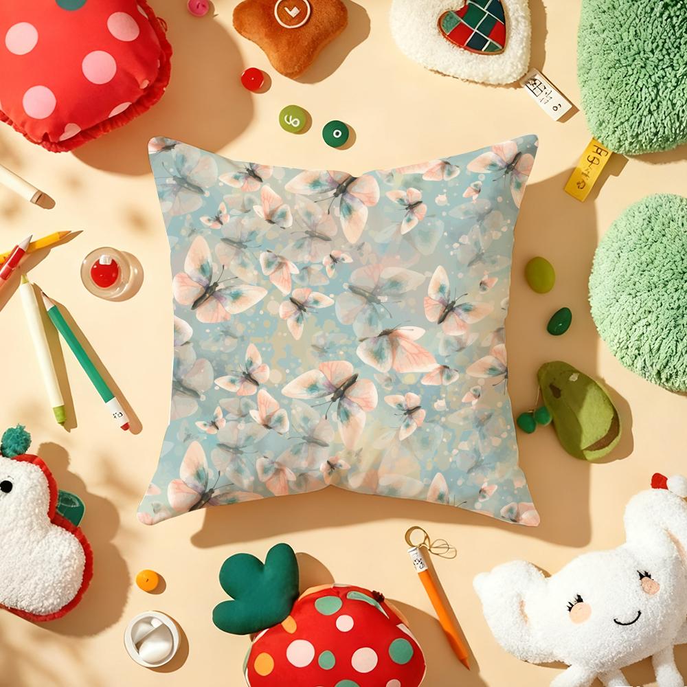 Watercolor Butterfly Cushion Cover Soft Short Plush DoubleSided Printing Home Decor Machine Washable Pillow Case Gift