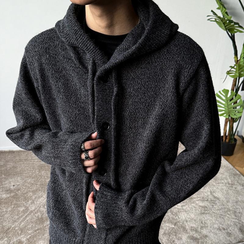 Winter Herren Lässiger Kapuzen-Strickcardigan Koreanischer Lockerer Knopfleisten-Pullover Y2K Vintage Streetwear Strickwaren-Mantel