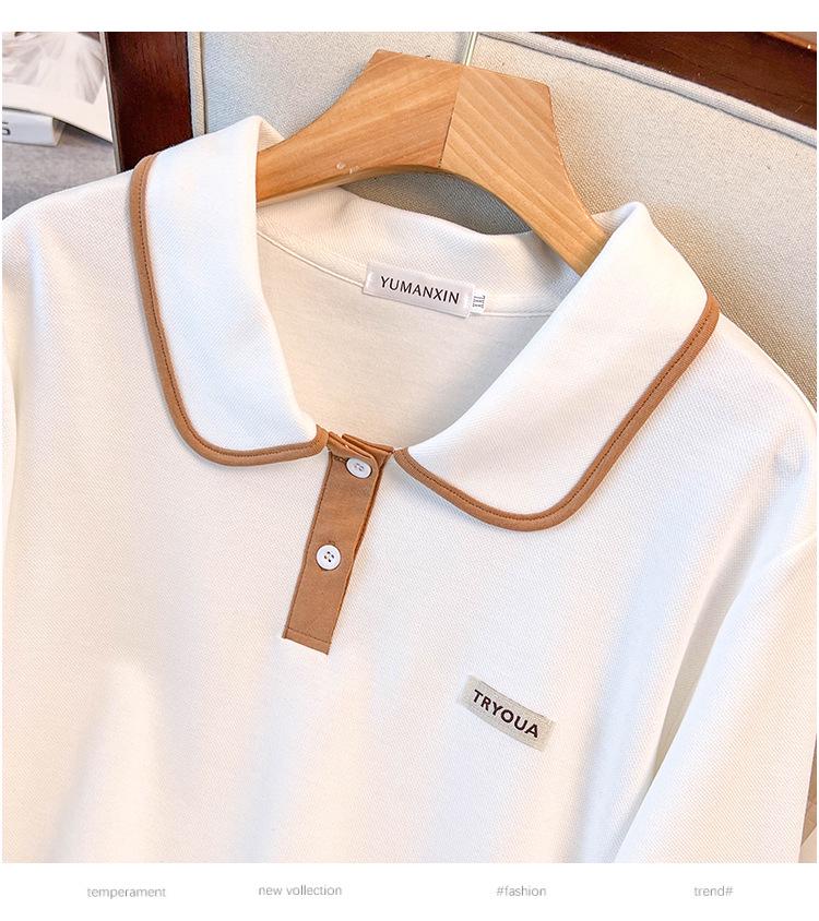 Plus Size Women's Long Sleeve Lapel Hoodie T-shirt – Slimming Summer Top for 200/300 Jin