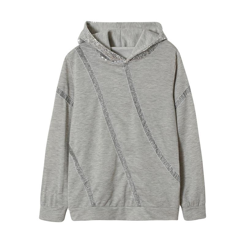 Glitter Printed Loose Hooded Sweatshirt for Women