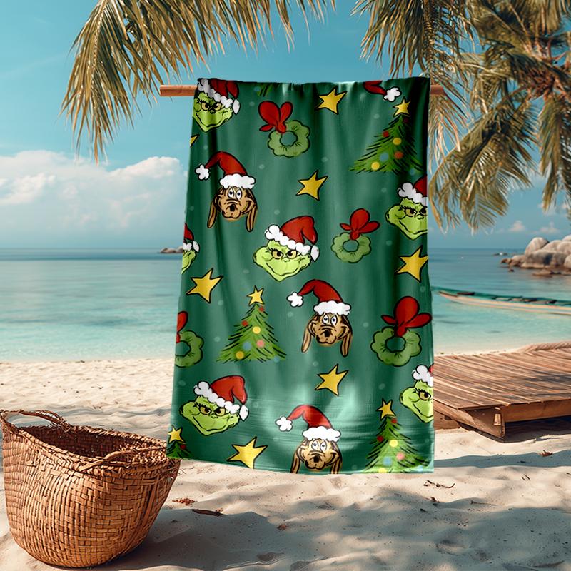 Ultra-Soft Beach Towel with Grinch Theme,Ideal for Pool - Camping, Diving - Perfect Travel Essential, Vibrant Beach Towel.