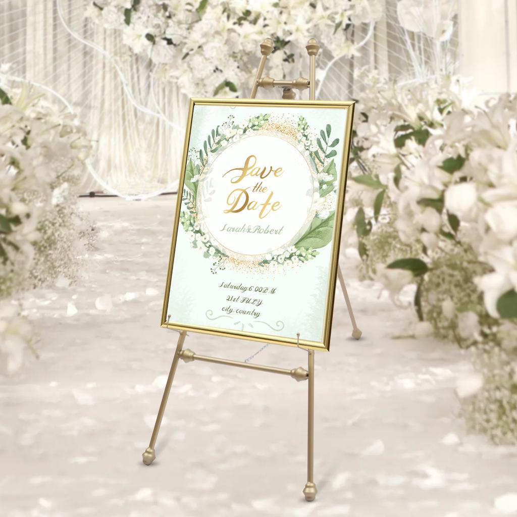 Goldene Fotorahmen-Aufsteller für Hochzeit, 2 Stück 50x118cm Staffelei Hintergrundhalter, Metallische Eisendekoration, Max. 5kg/11lbs Tragfähigkeit