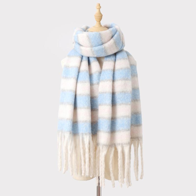 Mohair Winter Striped Scarf Women's Warm Color Matching Imitation Cashmere Advanced Sense Thickened Scarf Versatile Fashion Shawl