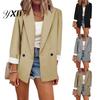Blazer Coat Long Sleeve Big Pockets Single Button Office Suit Fashion Solid Color Lapel Jacket Workwear