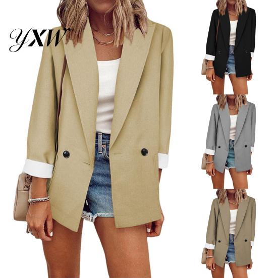 Blazer Coat Long Sleeve Big Pockets Single Button Office Suit Fashion Solid Color Lapel Jacket Workwear