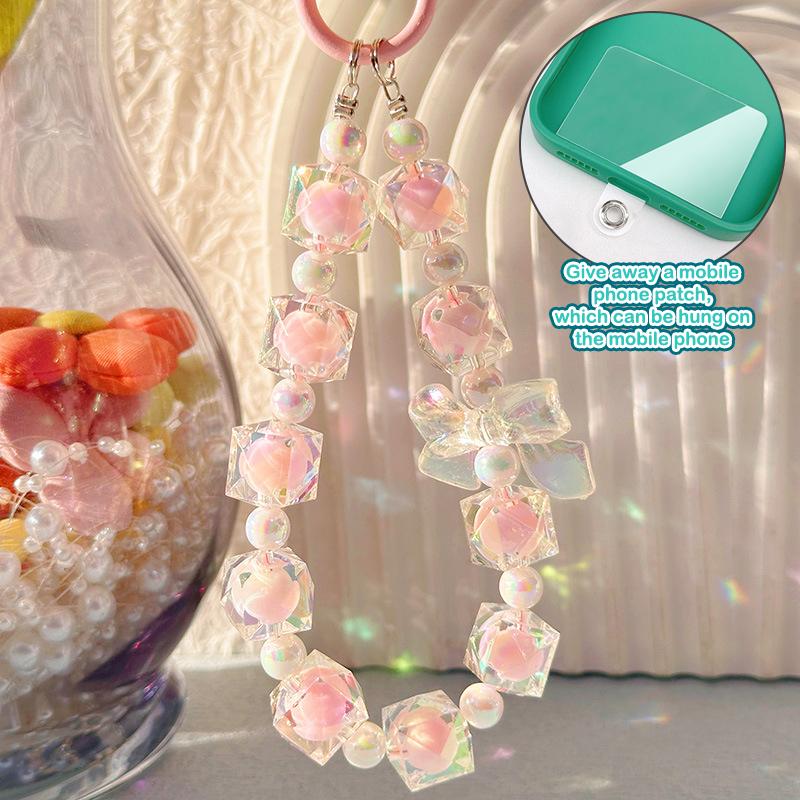 

Короткий блок ромбовидный ремешок из бисера для мобильного телефона шнурок ручной работы цепочка из бисера ремешок на запястье зажим для телефона универсальный шнурок для ключей розовый