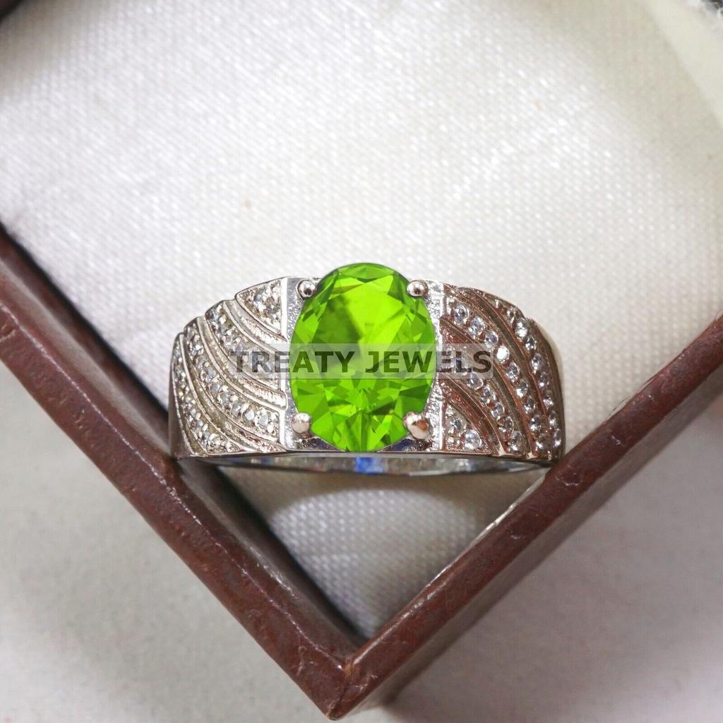 Peridot Oval Cut Gemstone With 925 Sterling Silver Ring For Men's #B483 JL375683940274