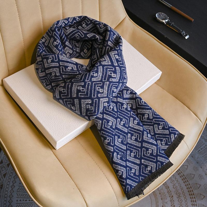 Men's Wool Scarf Autumn and Winter Warm Thickened Plaid Scarf Business Leisure Birthday Gift Men's