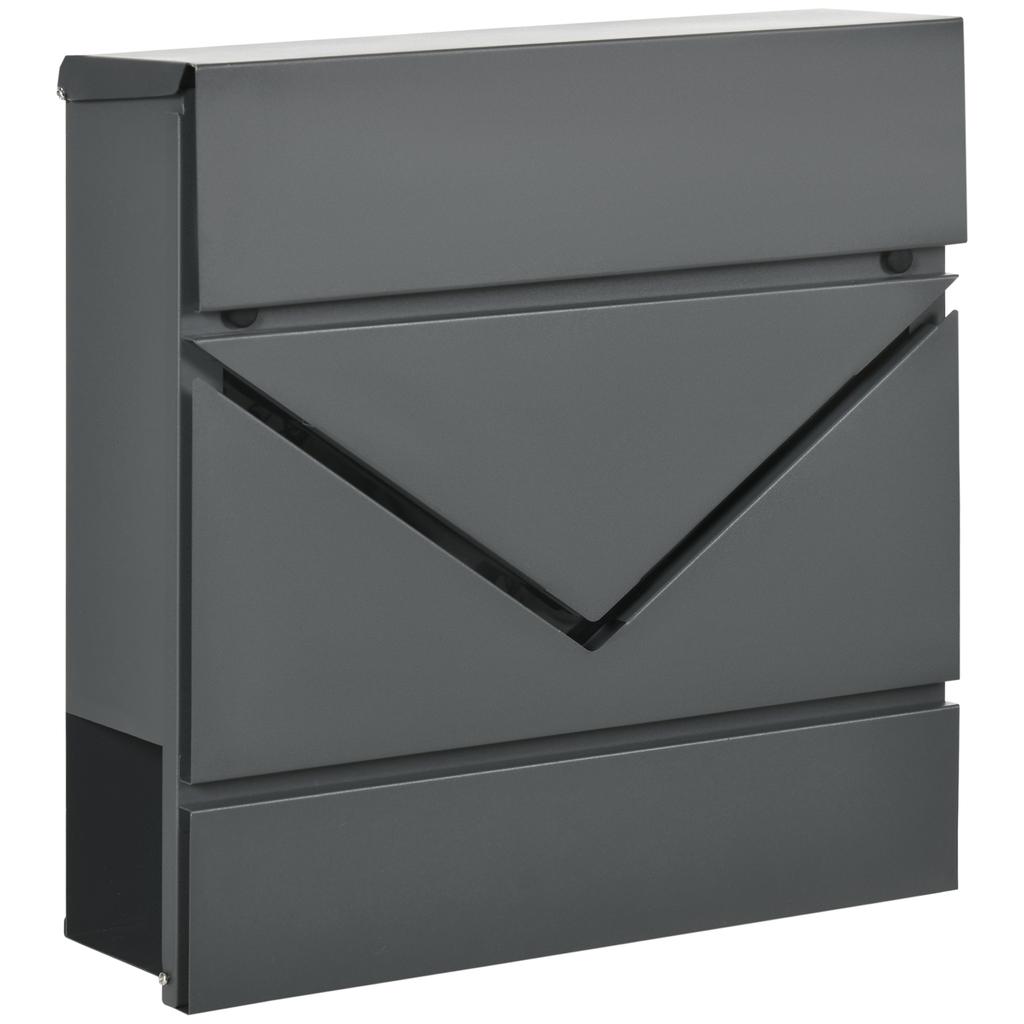 Mailbox with Lid, 2 Lower Drainage Holes, Steel, with Lock, Grey