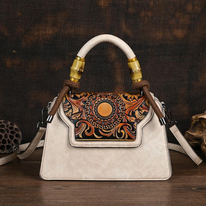 Johnature Sac à main en cuir gaufré fait à la main pour femmes, sac à main de luxe polyvalent, sacs à bandoulière et à bandoulière
