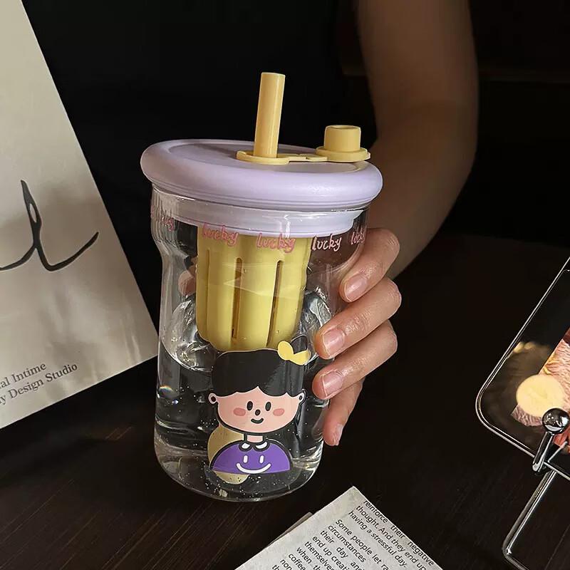 Tea Water Separation Glass Bottle with Straw