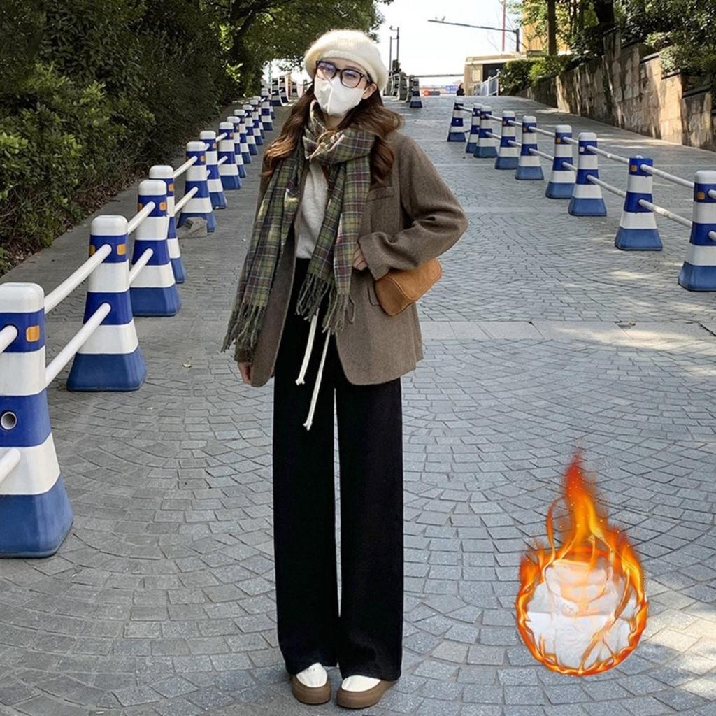 Plush, Knitted Pants, Women's Pants, Plush, Thickened, High Waisted Pants, Loose, Casual Pants, Straight Leg Pants, Wide Leg Pants