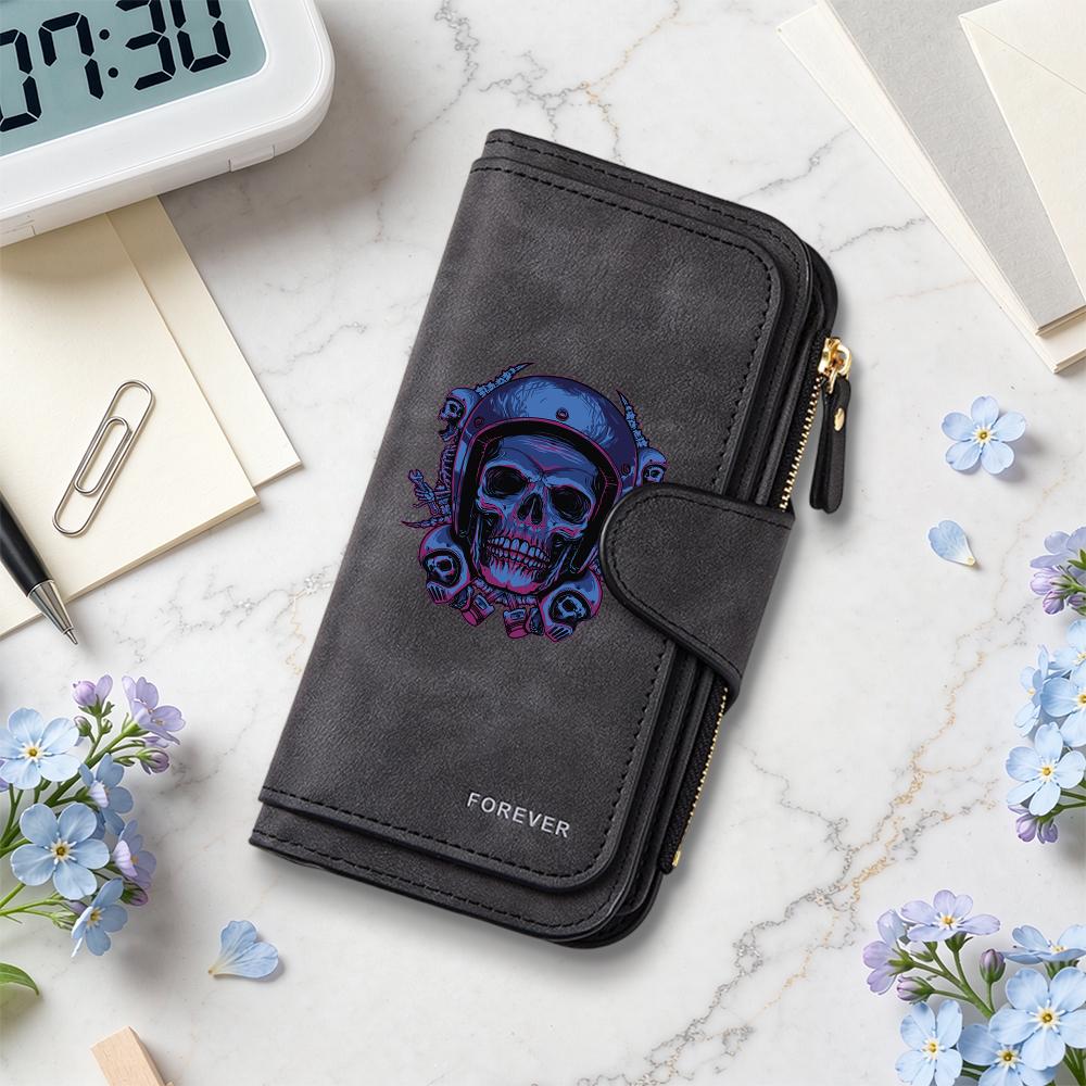 Gothic Skull Print Long Wallet Fashion Portable Card Holder Casual Purse