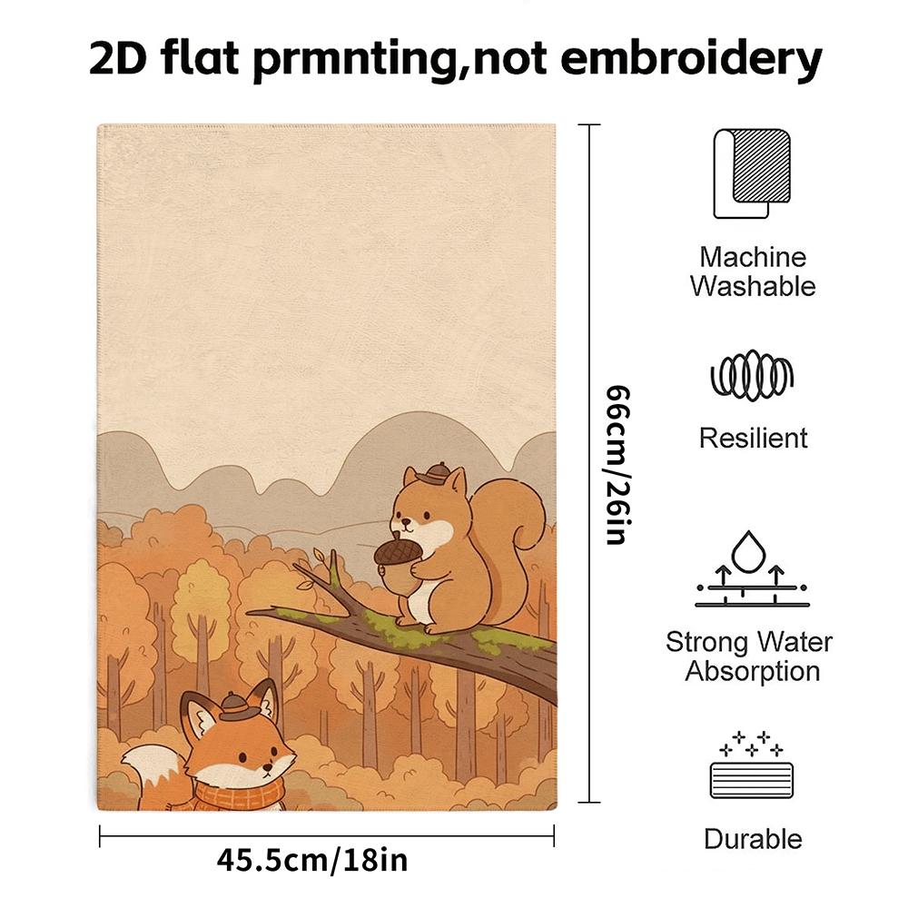 Fox And Squirrel Fall Towel Soft Absorbent Daily Hand Towel