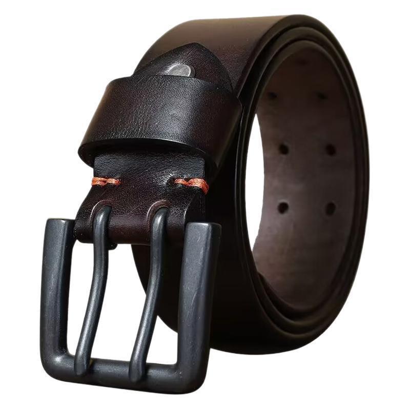 Heren Retro Jeugd Echt Leer Riem - 4,3CM Breed, Dubbele Gesp, Veelzijdig Koeienhuid Tailleband