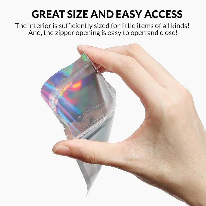 50/10pcs Iridescent Self-Sealing Bags Plastic Laser Clear Storage Bag Makeup Jewelry Gift Zipper Bags Candy Packaging Pouches