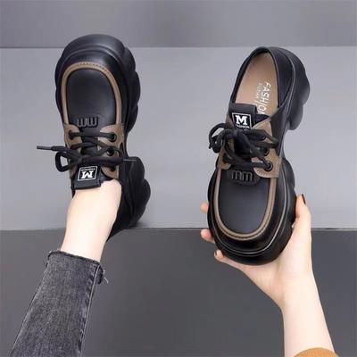 New Platform Small Leather Shoes Women's Autumn Fashion Casual Versatile Lace-up British Height-increasing Single Shoes