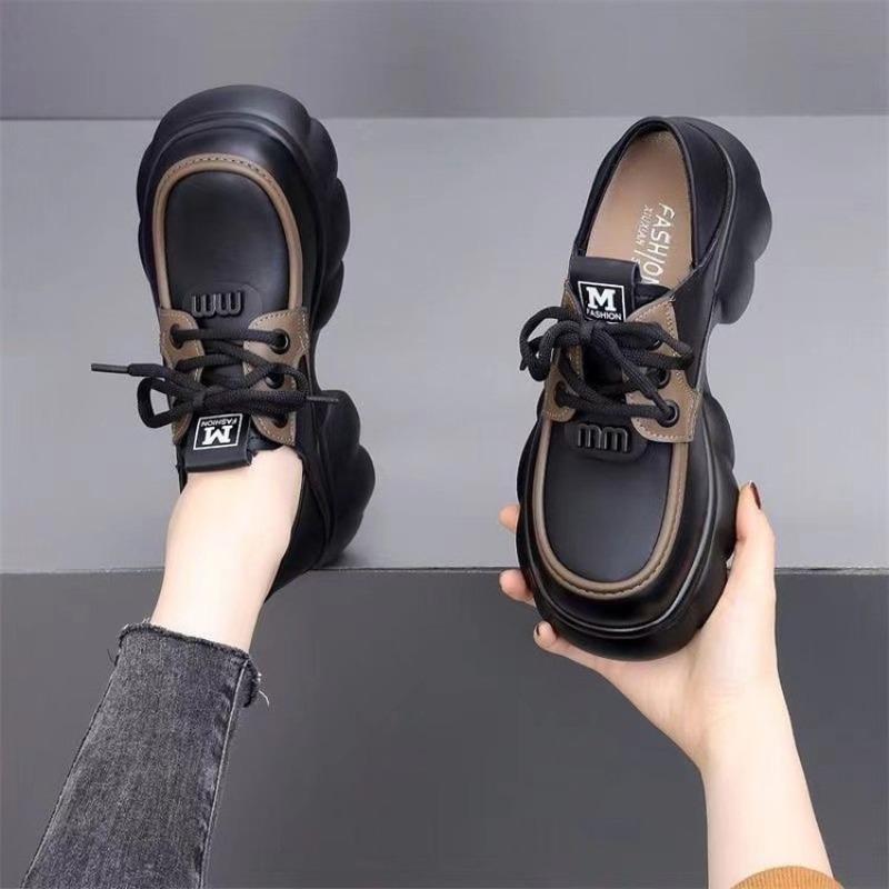 New platform small leather shoes women's autumn fashion casual versatile lace-up British height-increasing single shoes