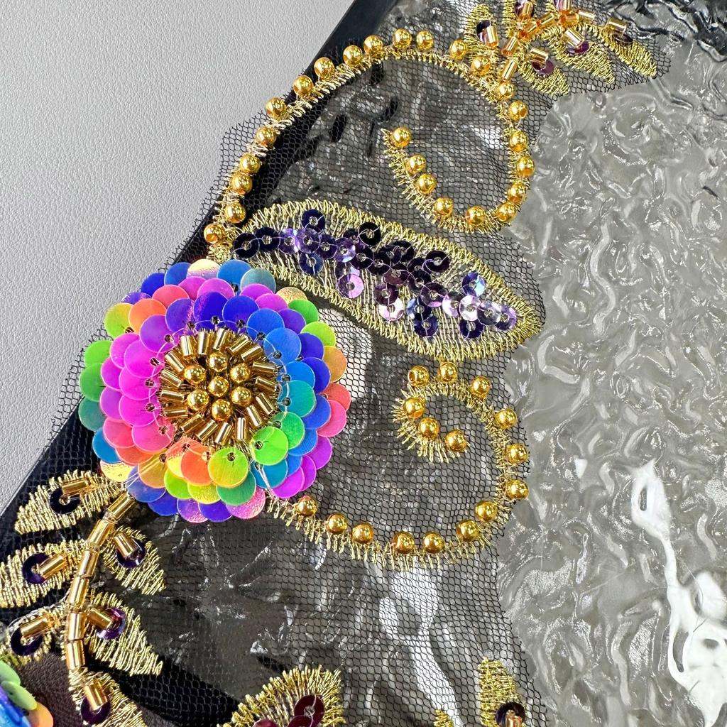 Heavy Industry Handmade Beaded Sequins Colorful Applique Clothing Evening Dress Performance Clothing Decorative Accessories Front Collar Cloth Sticker