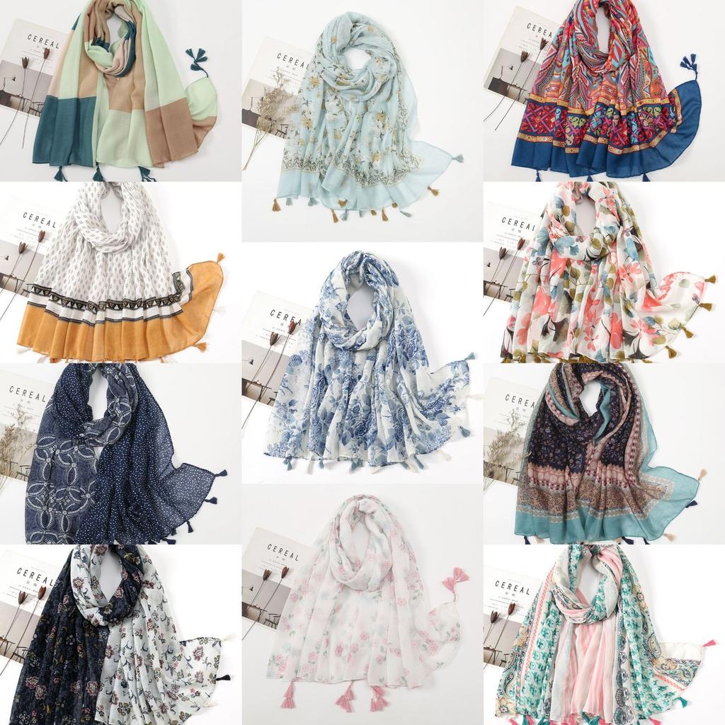 Literarischer kleiner frischer Retro-Fransenschal aus Baumwolle und Leinen, schöner bedruckter Seidenschal für Damen, japanischer Sonnenschutzschal