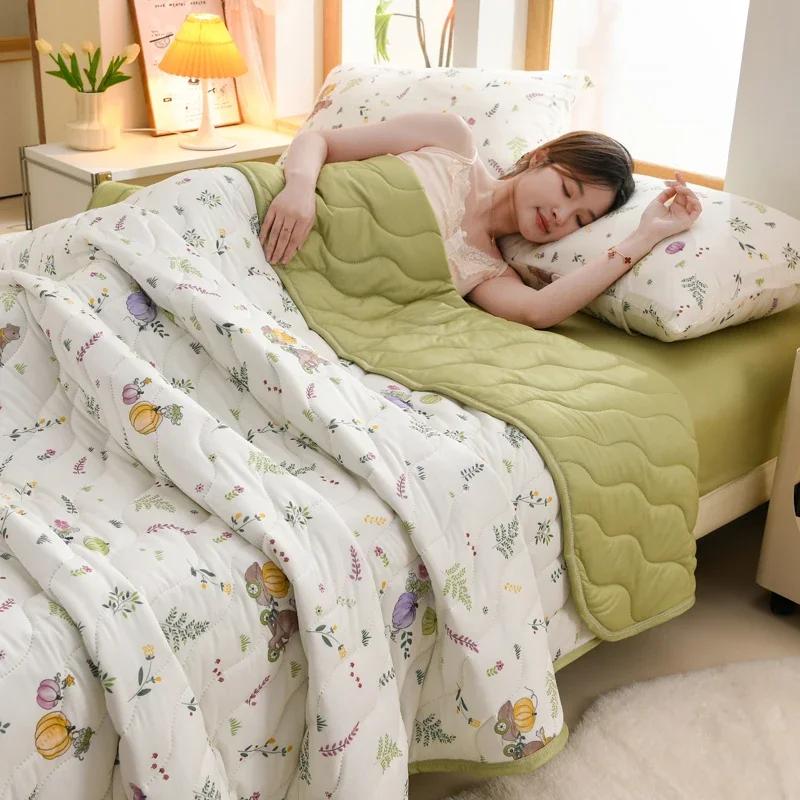 New Floral Spring Summer Blanket And Pillowcase Soft Skin-Friendly Single Double Quilt Knitted Breathable Air Conditioning Duvet