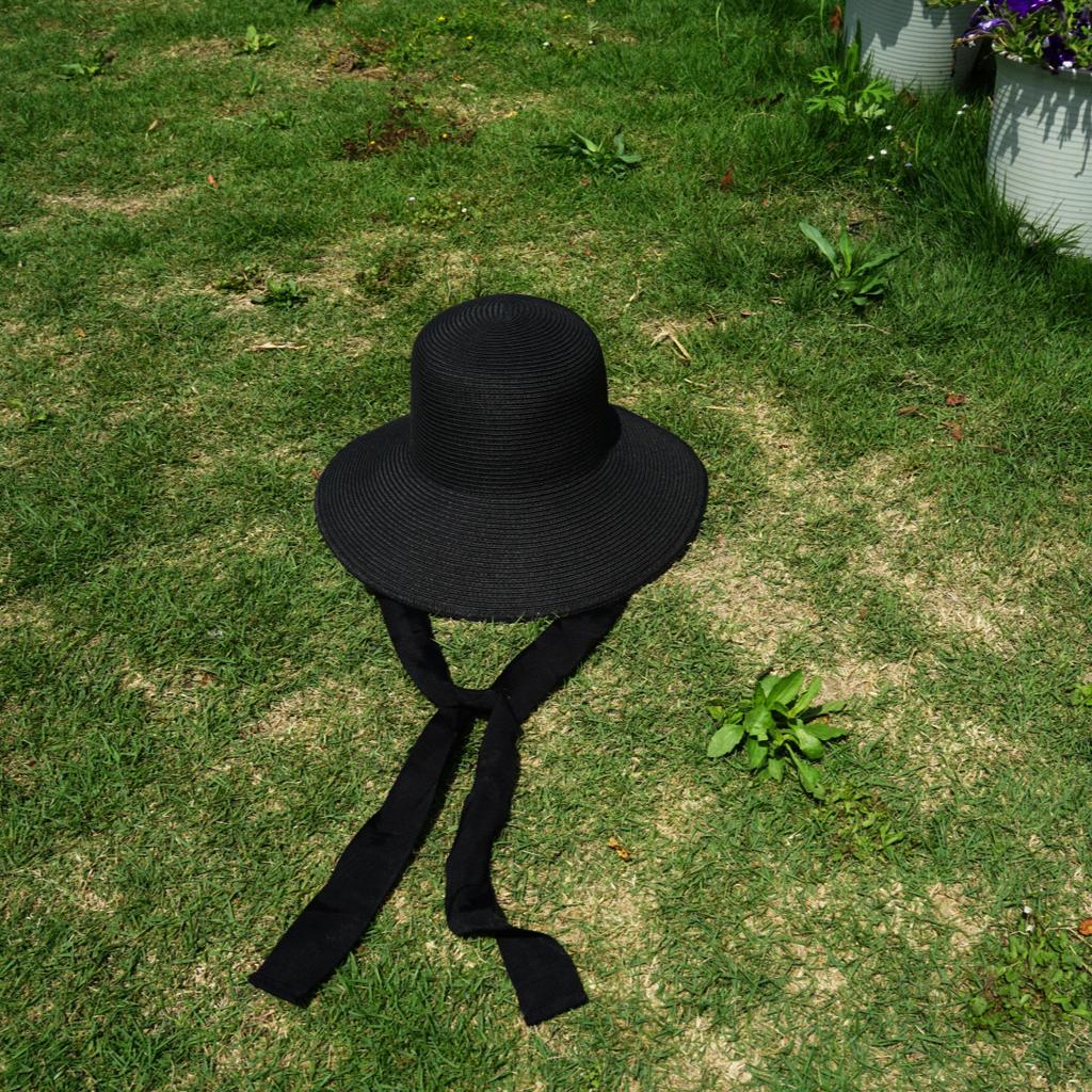 Japanese Retro Black Lace-Up Wide-Brimmed Hepburn Elegant Basin Hat Top Hat Women'S Summer Vacation Sunshade Sunscreen Small Straw Hat