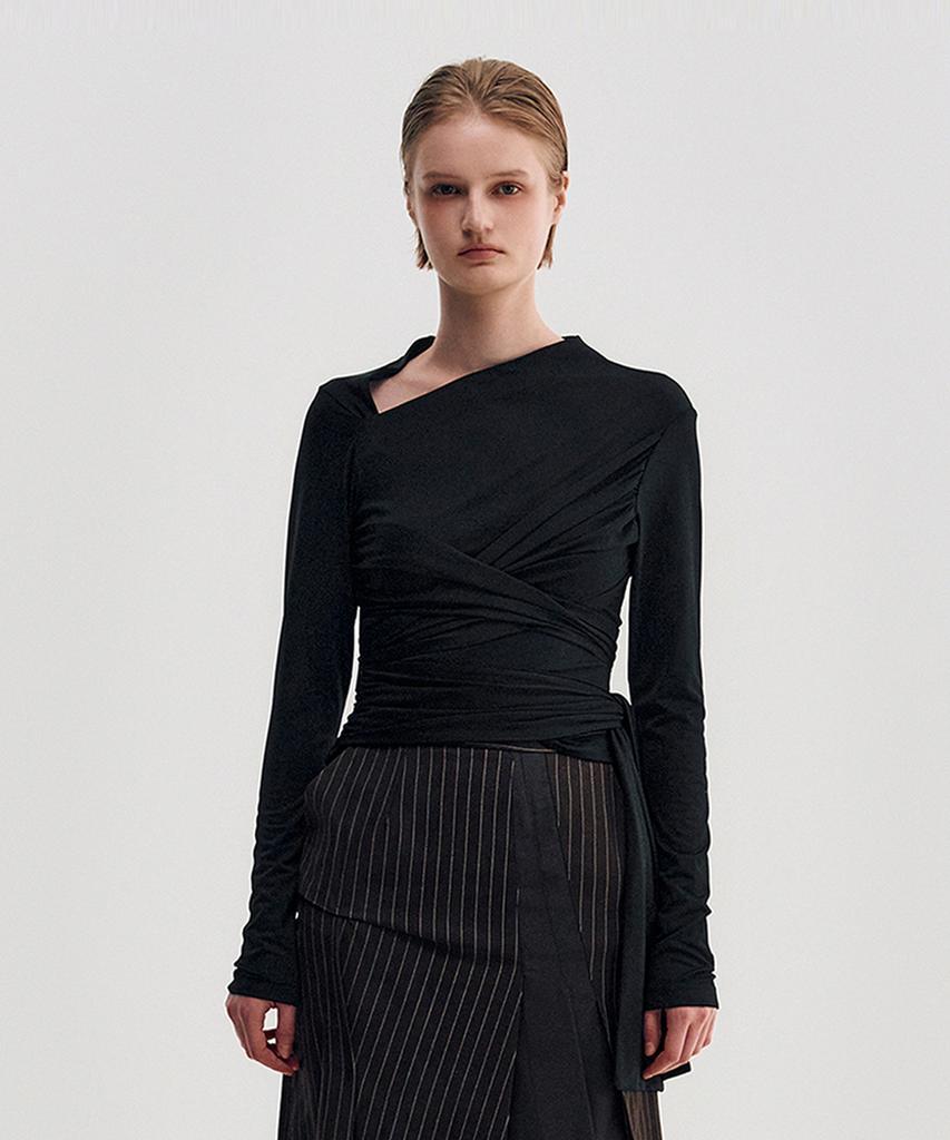 Kimjisu Multi-Tie Draped Jersey Top _ Black