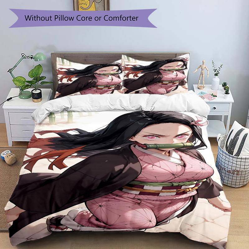 Anime Character Bamboo Print 3Pcs Bedding Set,Duvet Cover with 2 Bedro,Pillowcase Home Birthday Gift