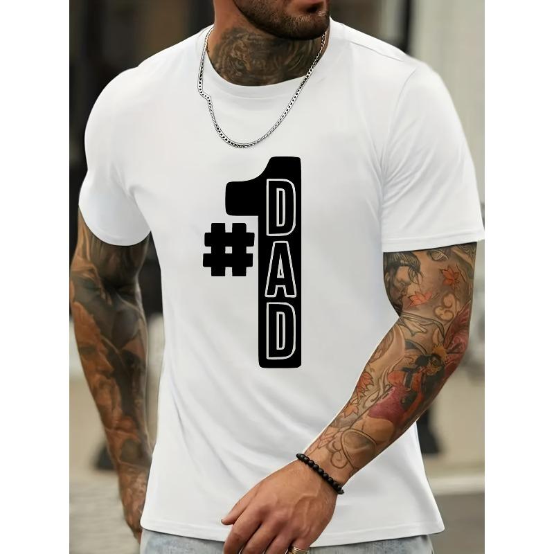 

European sizes #1 DAD Print, Men s Novel Graphic Design T-shirt, Casual Comfy Tees For Summer, Men s Clothing Tops For Daily Activities 4XL білий