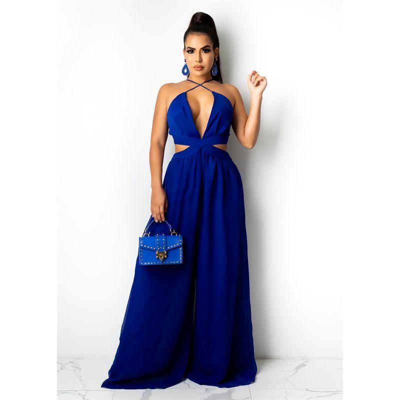 

Women s Sleeveless Casual Jumpsuit Pure Color Casual Loose Chiffon Fashion Jumpsuit Women Blue L