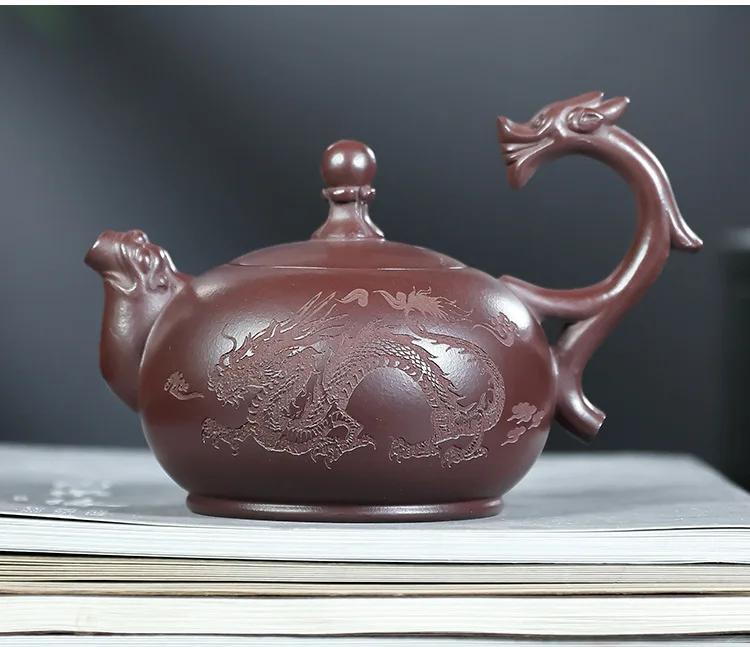 

1PC 250ml traditional Yixing purple clay tea pot hand-carved dragon pattern tea infuser home boutique filter zisha teapot