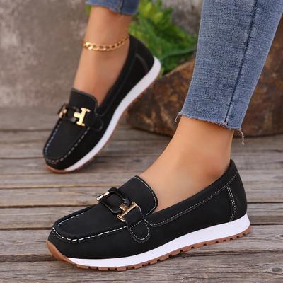 2025 Spring New Women's Buckle Low-top Casual Shoes Fashion Round-toed Vulcanized Shoes Comfortable Slip-on Women's Flat Shoes