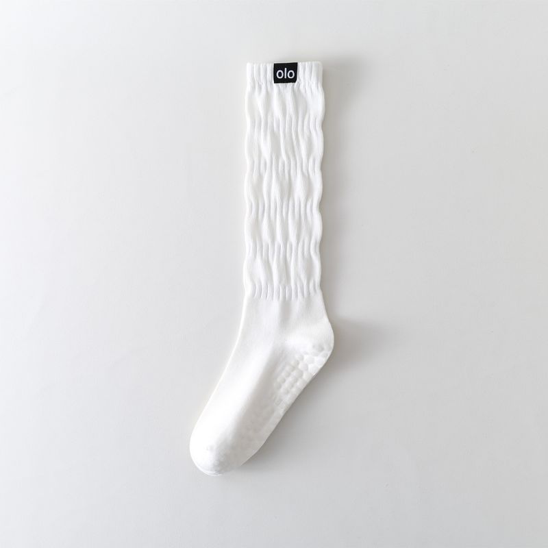 

Носки для йоги в стиле гольфов, профессиональные нескользящие носки для пилатеса до икры, гофрированные, набивные, для фитнеса, упражнений, танцевального зала 9240 Heap Yoga Socks-White