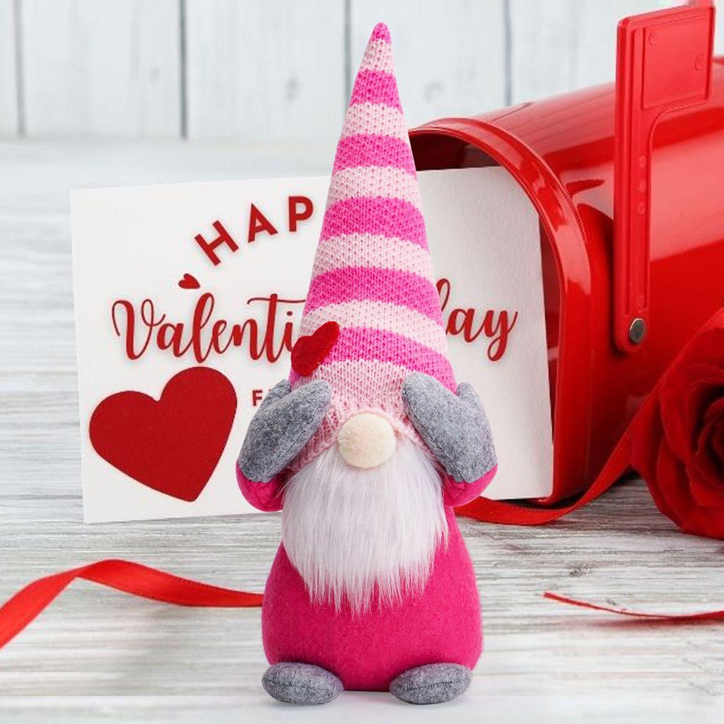 Valentine's Day Pink Gnome with Knitted Hat: Cute Faceless Doll Rudolph Ornament for Creative Desktop Decoration