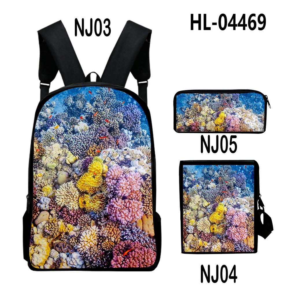 Scenari Sottomarini Classici Corallo Stampa 3D Set da 3pz Zainetti Scolastici Zaino Daypack per Laptop Borsa a Spalla Inclinata Astuccio