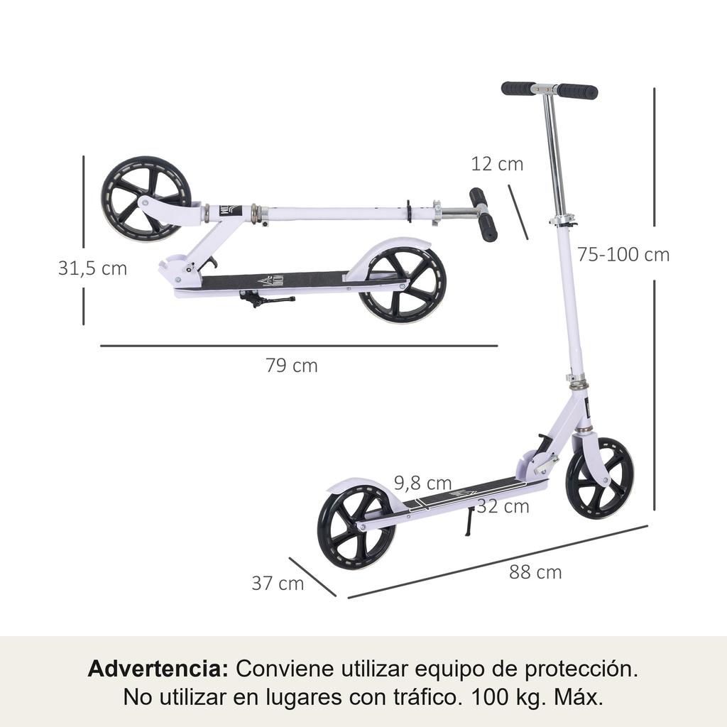 Folding Scooter for Children Ages 7-14, Kids Scooter with 4-Level Height Adjustable Handlebar and Brake, White