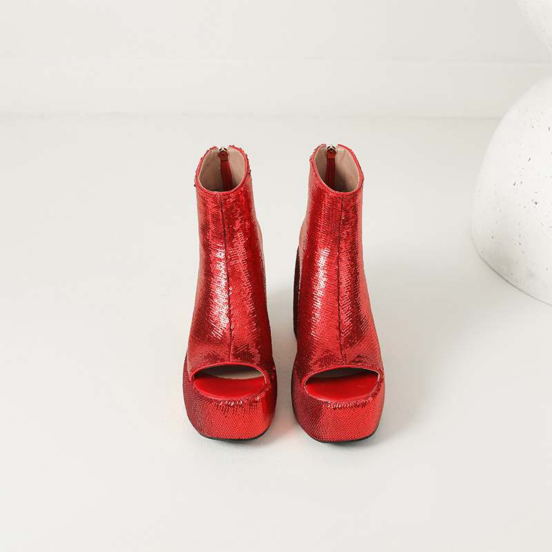 Krazing Pot Sequin Cloth Spring Summer Size 43 Size 42 Women Platform Women Peep Toe Toe Sexy Summer Boots Zipper Thick Bottom Pumps