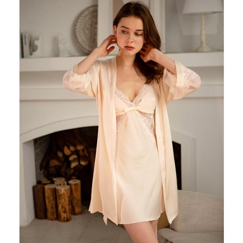 P9800 Summer Lace Women's Nightwear Set: Sexy Padded Camisole, Silk Robe & Pajamas