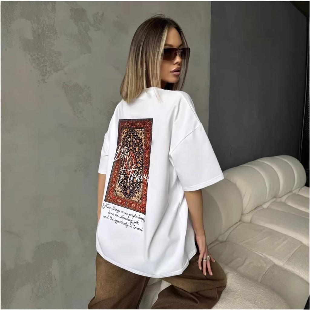 BF style American printing loose retro ins% pure cotton short-sleeved national tide European and American style age reduction niche T-shirt women's