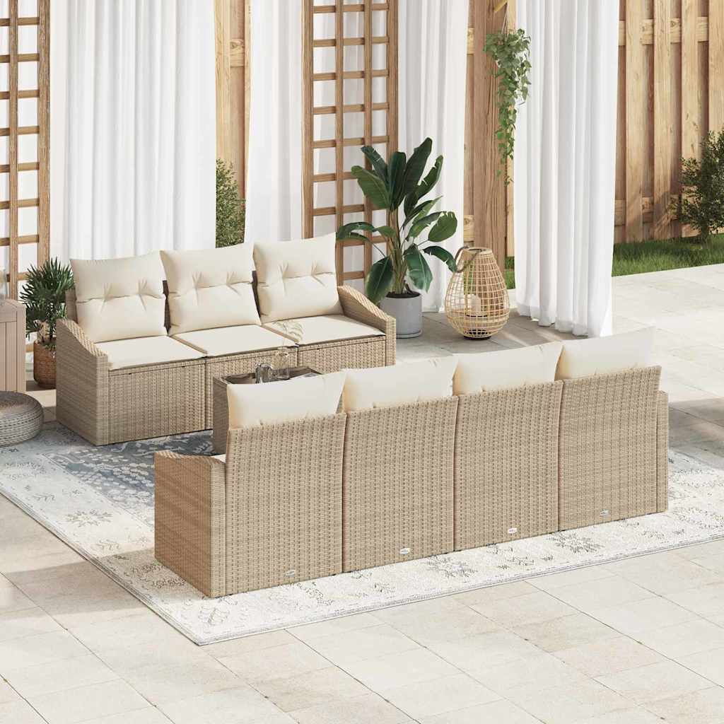 Sofa Set with Cushions 8 Pcs Beige and Cream Poly Rattan