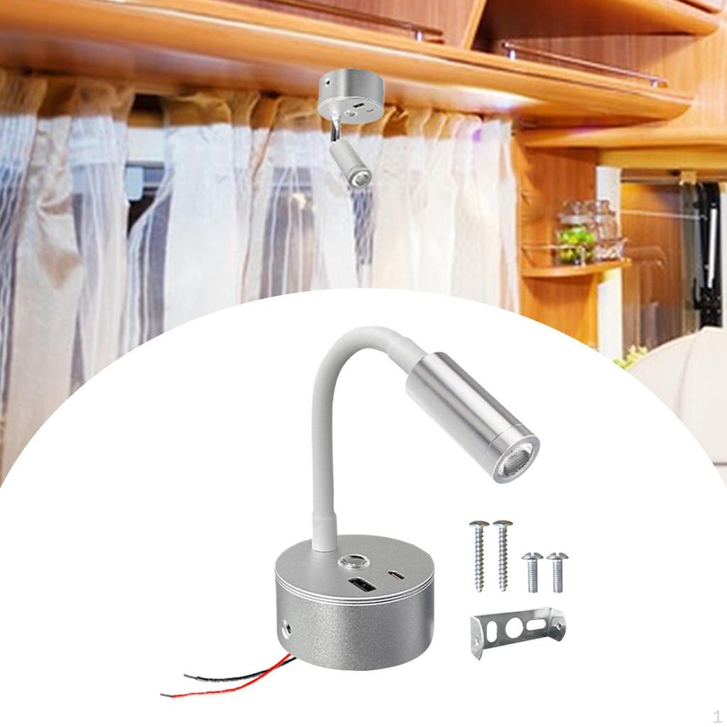 RV Interior Light 12V 24V Colors Adjustable Bedside with USB Port Lighting for Cargo