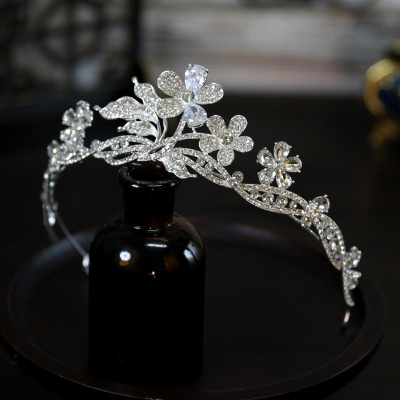 Korean New Style Luxurious and Atmospheric Zircon Flower Bride Wedding Crown Headdress Crown Tiara Hair Accessories