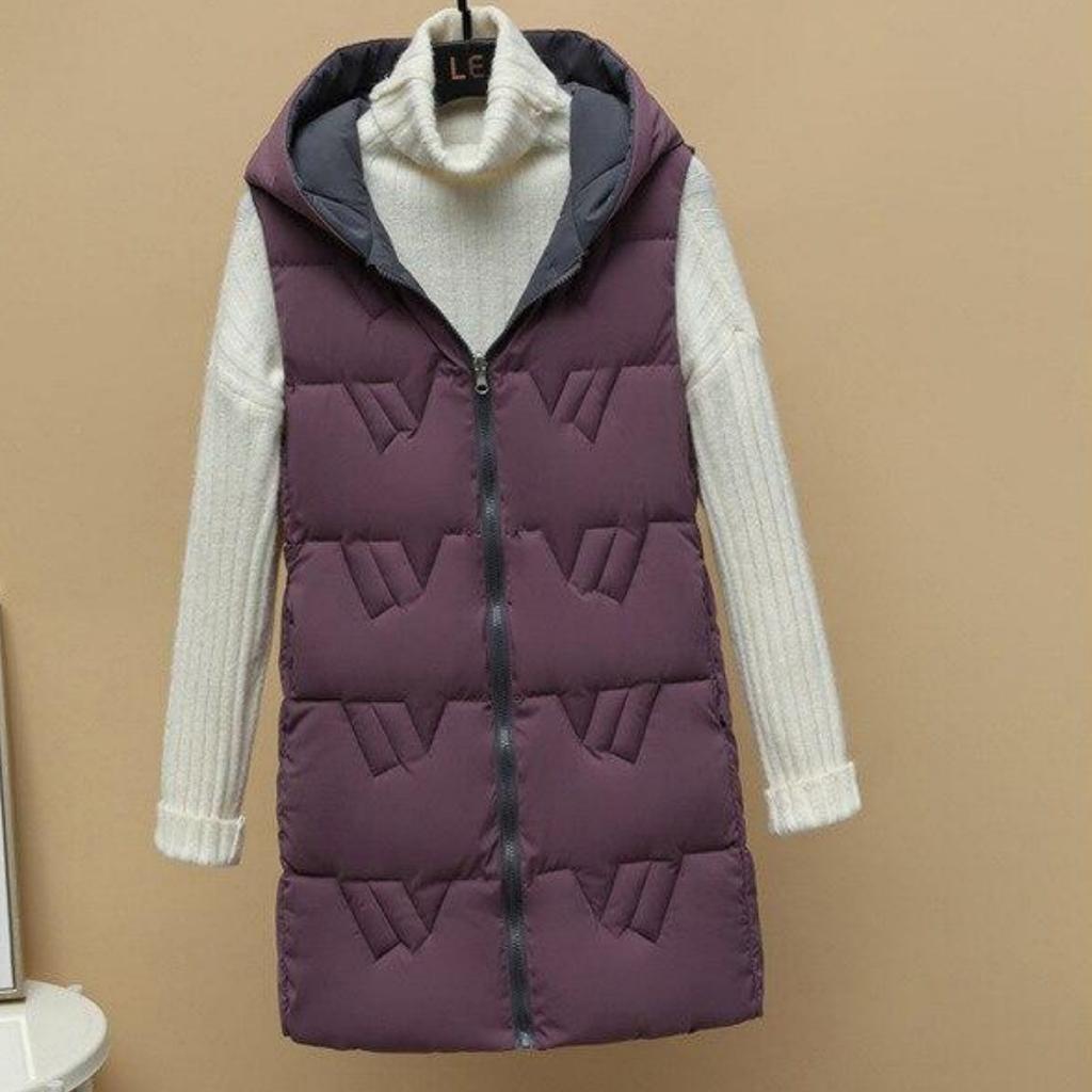 Autumn and Winter Women's Solid Color Loose Vest Hooded Long Reversible Vest Jacket Cotton Padded Women's Windproof Warm Vest