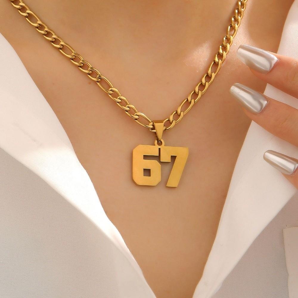Stainless Steel Punk Tag Necklace Letter Pendant Neck Chain Fashion 67 Necklace for Men Women