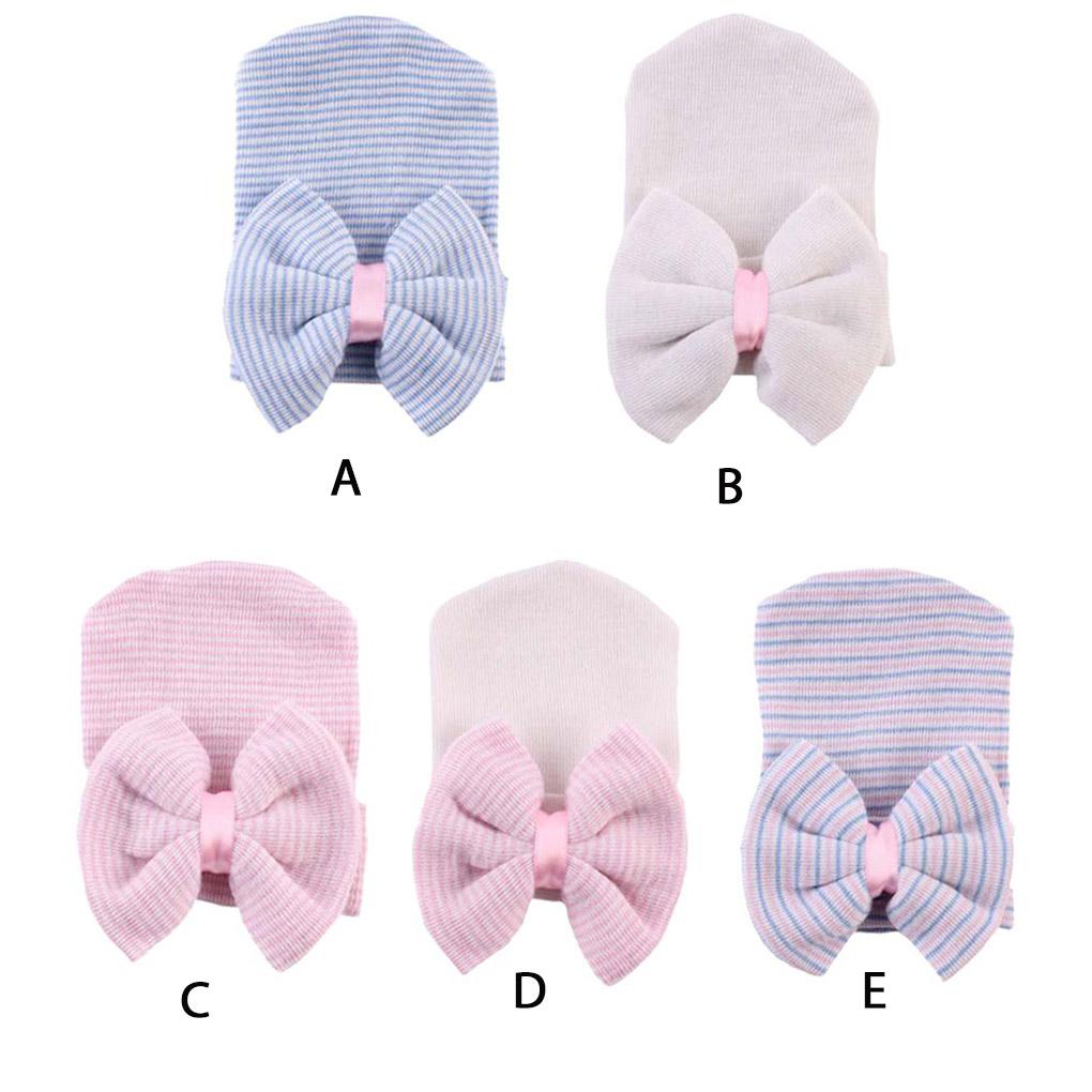 0-6 Months Newborn Baby Hats Cotton Beanie with Bow Soft Knit Tire Striped Infant Caps Toddlers Bebe Photography Hats