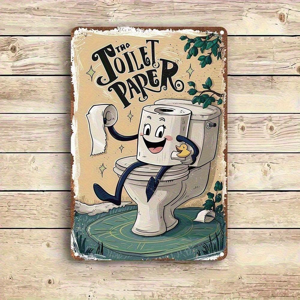 1pc 12x8 Inch Vintage Aluminum Metal Sign Funny Bathroom Decor Humorous Toilet Paper Wall Art Whimsical Gift