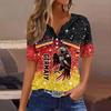 Women's V Neck Short Sleeve Button T Shirt Soccer Print Fan Top World Cup Supporter Apparel Casual Fit Lightweight Fabric