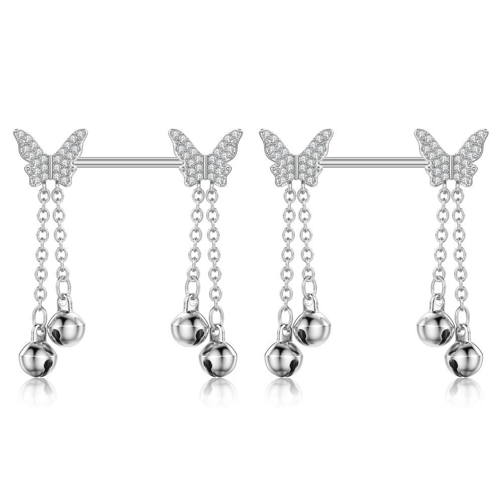 2 bucăți drăguț urs fluture dangle piercing mamelon oțel inoxidabil cruce stea agățat mamelon scut barbell pentru femei inele mamelon