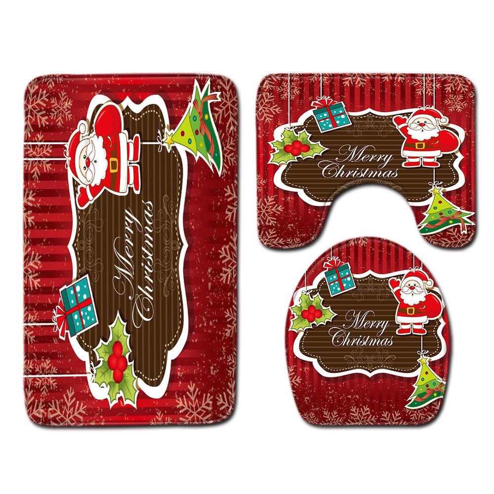 Christmas Bathroom Floor Mat Toilet Three-Piece Set