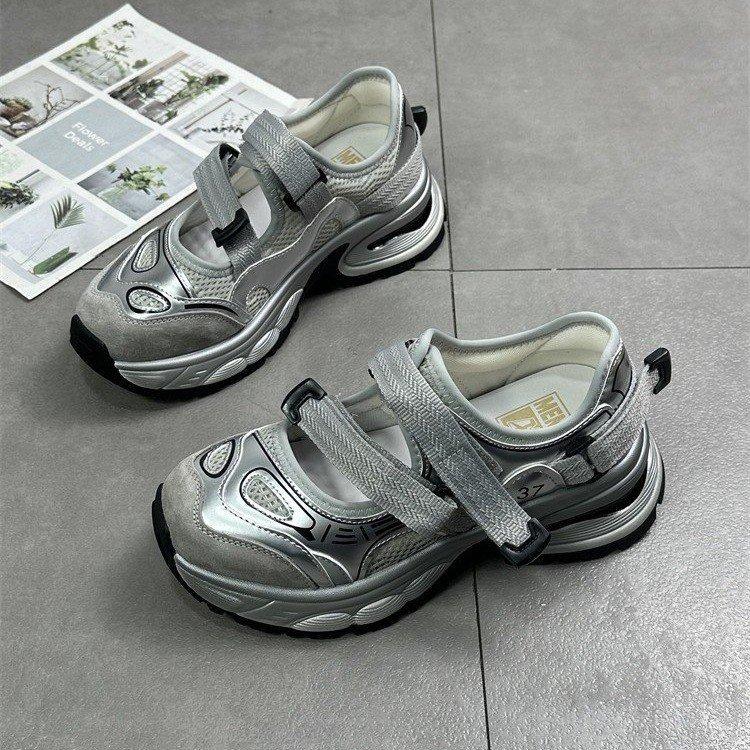 Thick-soled hollowed-out and breathable dad sandals women's new summer 2025 outer wear Velcro color matching casual sports shoes
